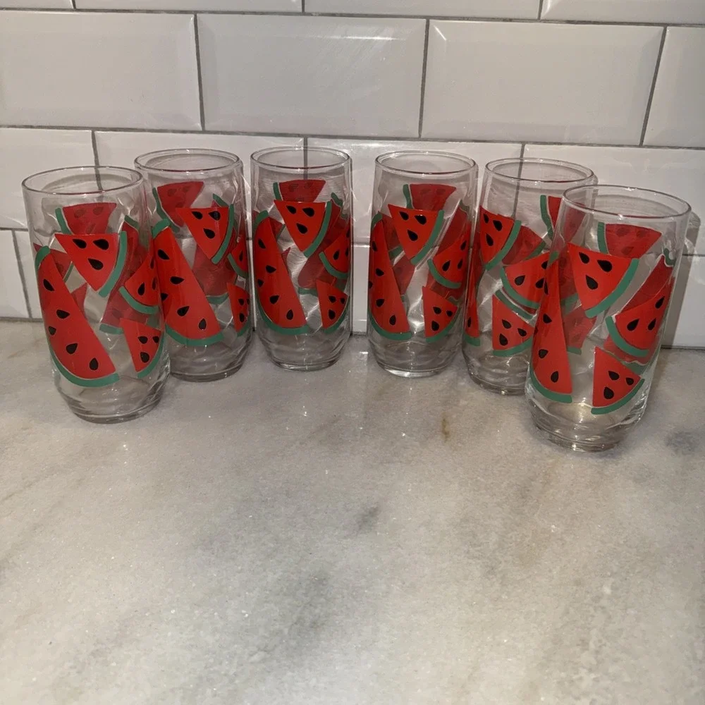 Vintage Libbey Retro Watermelon Glasses Set Of 6 Highball‎ Water 16oz GW006